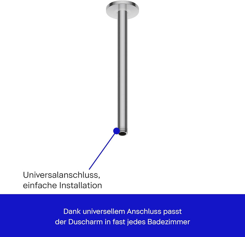 Duravit Universal Duscharm, Duscharmatur Deckenbefestigung, Brausearm 300 mm, Duschbrause rund, Chro