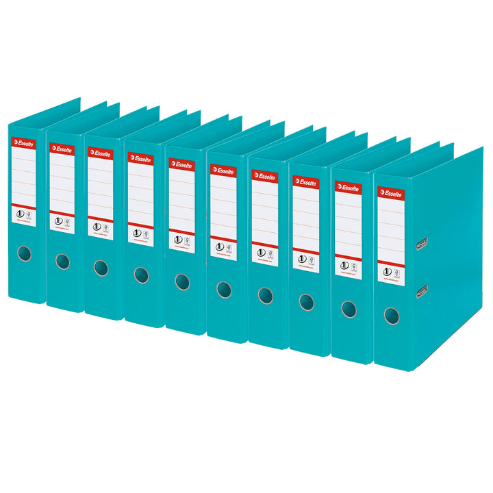 Esselte Ordner breit, DIN A4, 10er Pack, 7,5 cm Rückenbreite, Kunststoff-Ordner, Türkis, Vivida, 811