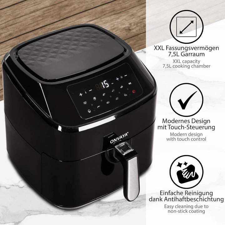 ONVAYA® Heissluftfritteuse | Airfryer XXL | Fritteuse ohne Öl & Fett | für 5-6 Personen | mit LED-Di