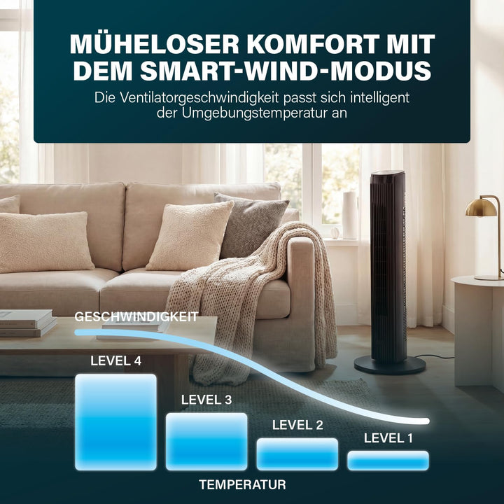 Princess Turmventilator - Elegantes Design - 40 W - Leistungsstark, Leise, Energieeffizient - Höhe: