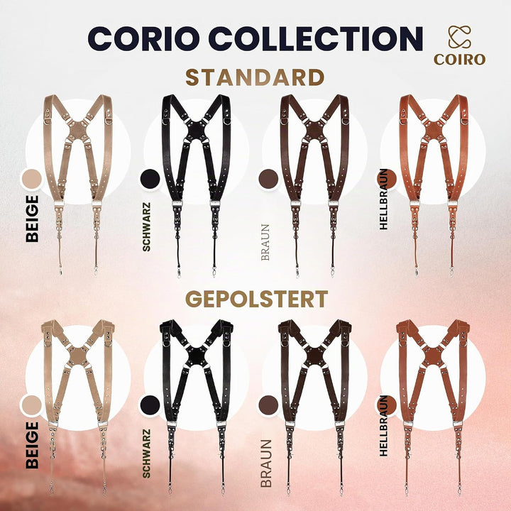C Coiro Kameragurt für 2 Kameras - Dual Shoulder Leder Kameragurt - Doppel Kameragurt für DSLR/SLR,
