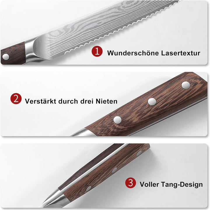Brotmesser Profi 20cm Wellenschliff: Extra Scharfe Messer aus Hochwertigem Edelstahl mit Ergonomisch