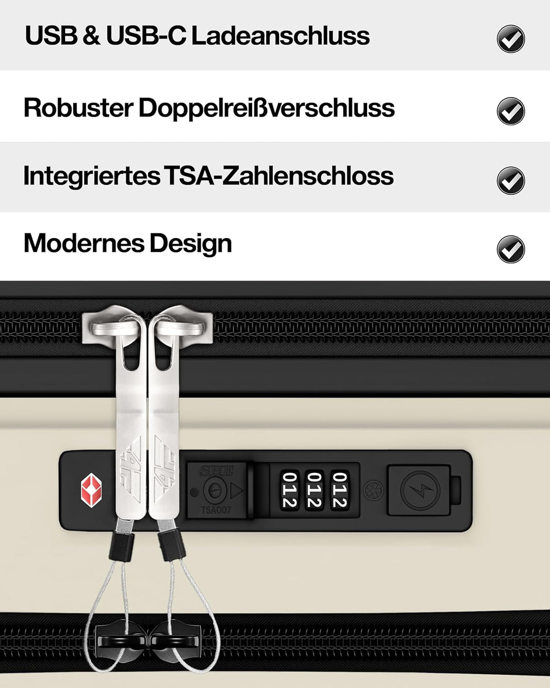 Leichter Hartschalen-Reisekoffer Set 4-teilig, Koffer Set mit TSA-Schloss, Doppelreissverschluss, Do