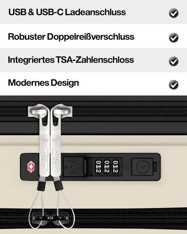 Leichter Hartschalen-Reisekoffer Set 4-teilig, Koffer Set mit TSA-Schloss, Doppelreissverschluss, Do