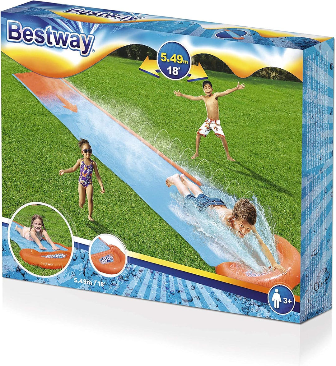 Bestway H2oGo Wasserrutsche Single, 549 cm, Mehrfarbig Single Lane No Ramp, Single Lane No Ramp