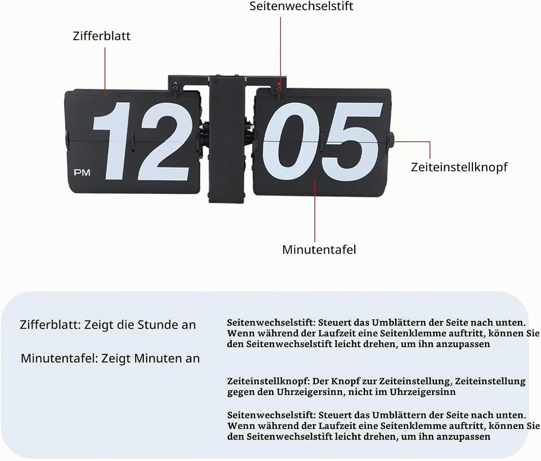 Tonysa Flip Clock Digital, Flip-Schreibtisch-Regaluhr Im Retro-Stil, Mechanische Digitalanzeige, Bat