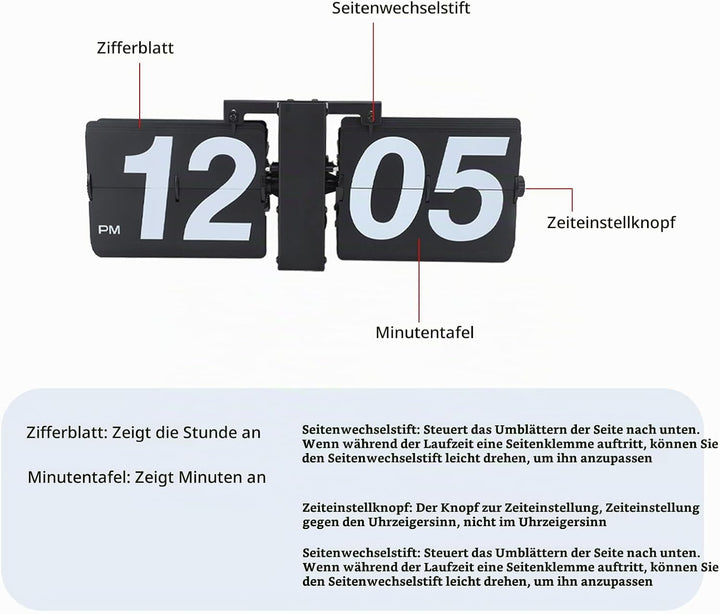 Tonysa Flip Clock Digital, Flip-Schreibtisch-Regaluhr Im Retro-Stil, Mechanische Digitalanzeige, Bat