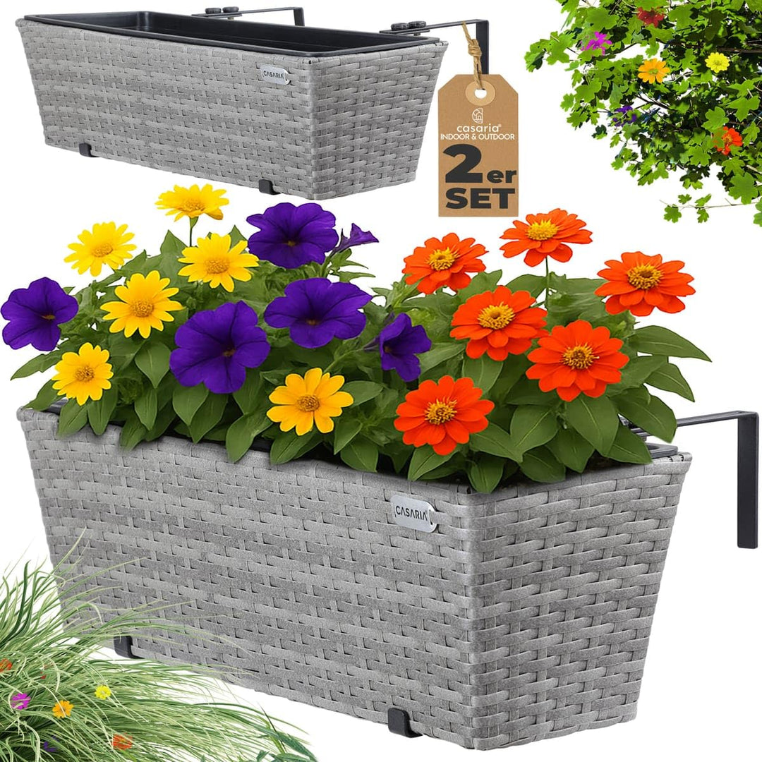 Casaria® Blumenkasten 2er Set 11 Liter Montagehalterung Indoor Outdoor Geländerkasten Balkonkasten P