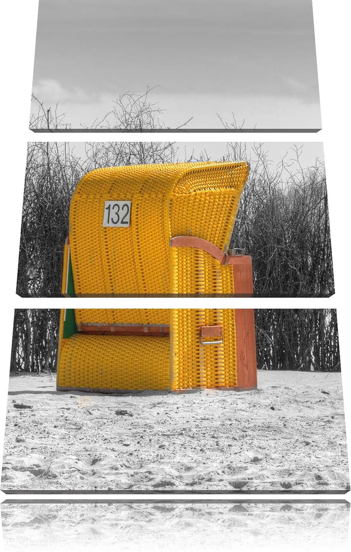 Pixxprint gemütlicher Strandkorb als Leinwandbild/Grösse: 3 Teilig (120x80) / Wandbild/Kunstdruck/fe
