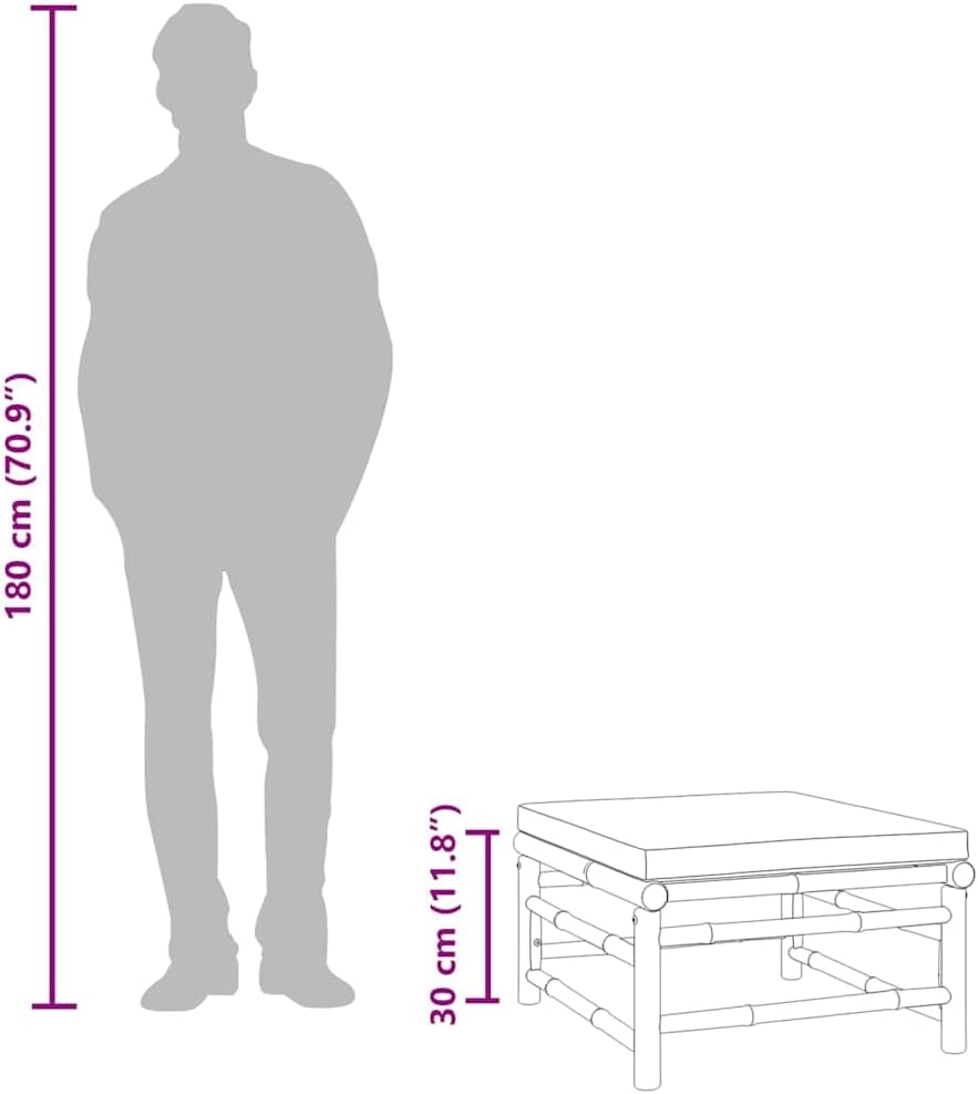 vidaXL Gartenhocker mit Taupe Kissen Bambus Fusshocker Taupe, Fusshocker Taupe