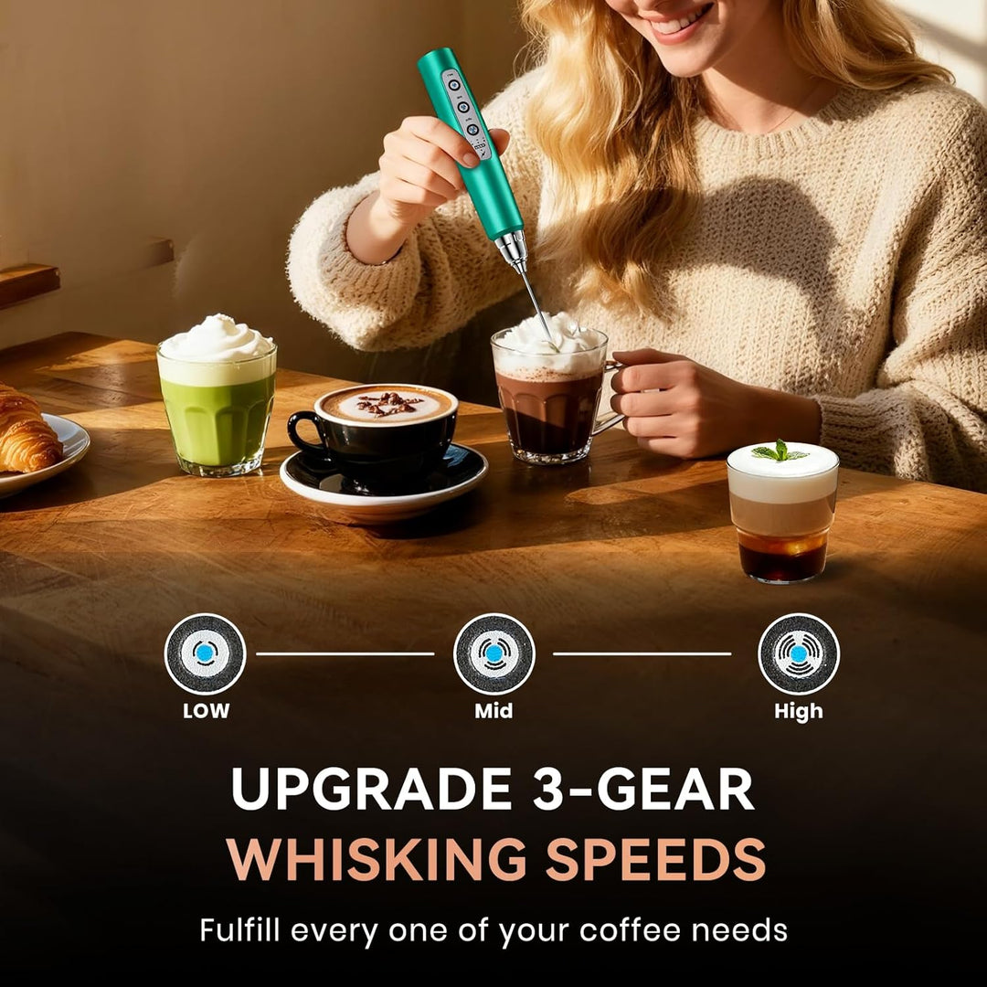 BSRGMS Milchaufschäumer Handheld für Kaffee, Elektrischer Schneebesen 3 Geschwindigkeit Einstellbar,