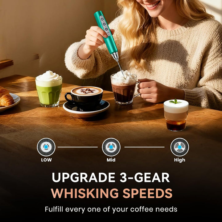 BSRGMS Milchaufschäumer Handheld für Kaffee, Elektrischer Schneebesen 3 Geschwindigkeit Einstellbar,