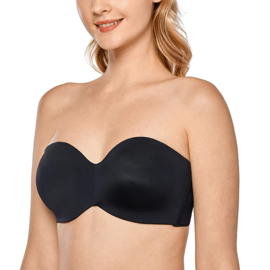 DELIMIRA Damen Minimizer Trägerloser BH mit Bügel ohne Polster ohne Geformte Cups 70B Schwarz, 70B S
