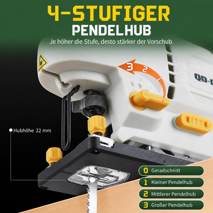 Stichsäge 800W für Holzbearbeitung, 3200 SPM Schnur-Stichsäge mit eingebautem Laser & LED-Licht, 4 O