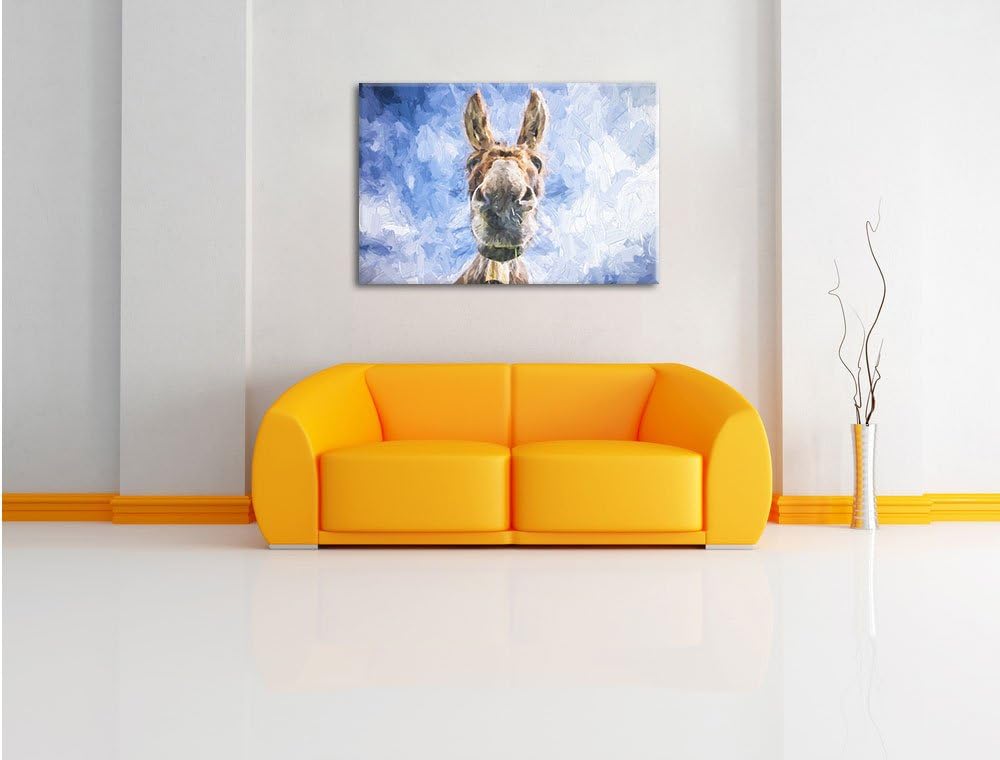Pixxprint Lustiger Esel Kunst Pinsel Effekt, Format: 100x70 auf Leinwand, 100x70
