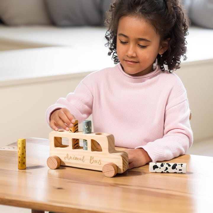 Mamimami Home Holz Pop Up Spielzeug Baby | Montessori-Spielzeug, bunter Tierbus für Kleinkinder | Vo