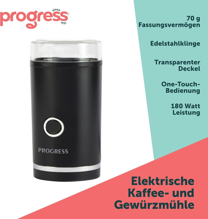 Progress EK6135PVDE Kaffee- und Gewürzmühle – Elektrische Kaffeebohnenmühle, One-Touch-Bedienung, Ed