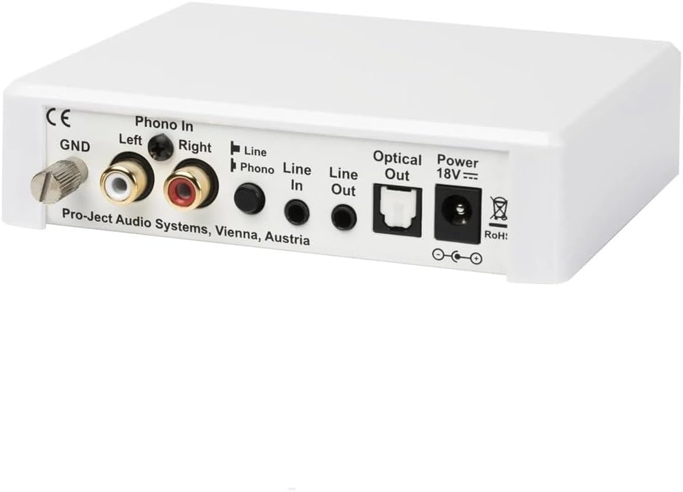 Pro-Ject Optical Box E Phono, Phono Vorverstärker mit A/D Konverter &amp; Line In/Out (Weiss), Weiss