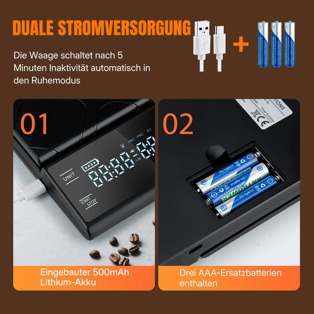 Wigearss Kaffeewaage mit Timer 5kg/0.1g, Espresso Waage Hochpräzise für Espresso und Pour-Over