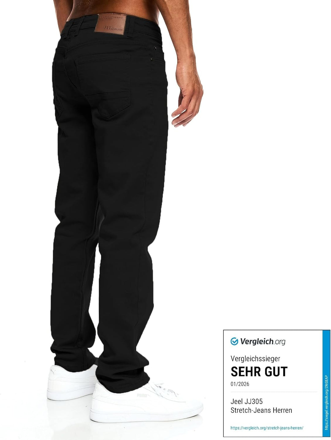 JEEL Herren-Jeans - Regular-Fit Straight-Cut - Stretch - Jeans-Hose Basic Washed 28W / 30L 07-schwar