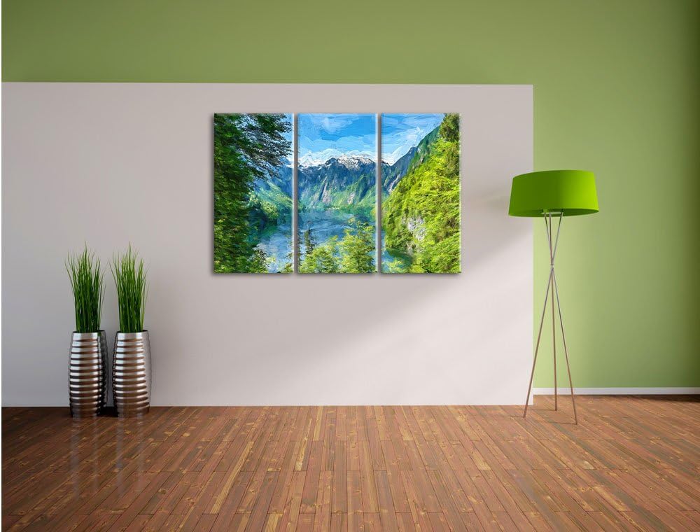 Pixxprint Blick auf den Königssee Kunst als Leinwandbild/Grösse: 3 Teilig (120x80) cm/Wandbild/Kunst