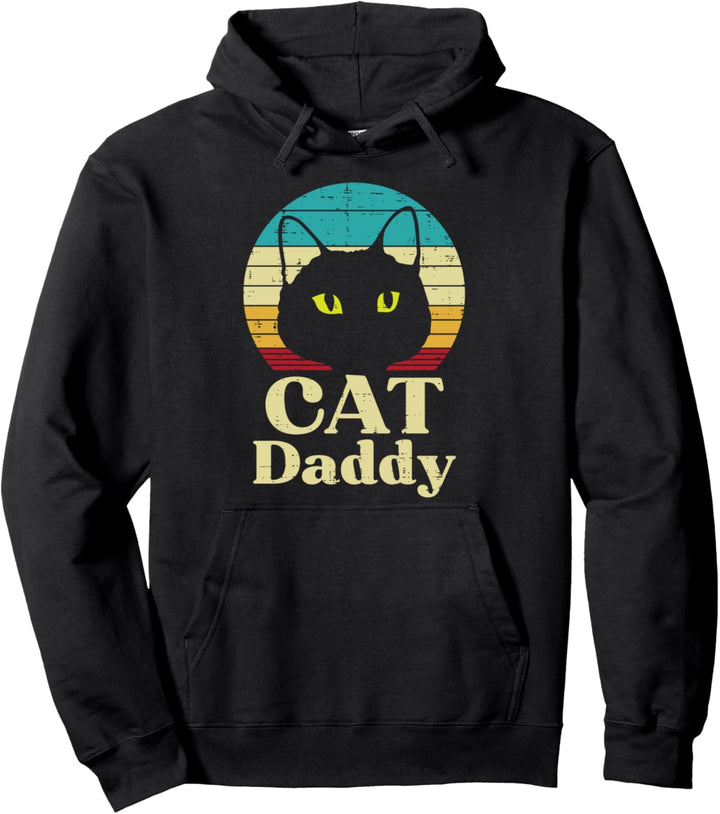 Cat Daddy Sunset Retro Fathers Day Pet Owner Dad Papa Men Pullover Hoodie