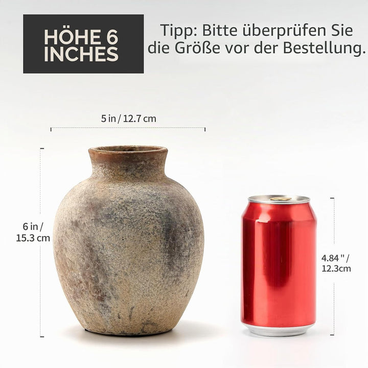 SIDUCAL Dekorative Blumenvase aus Keramik | 15,2 cm Keramik rustikale Bauernhausvase | Boho-Vase für