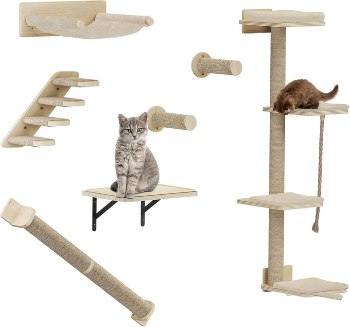 YITAHOME 7PCS Kletterwand Katzen, Katzen-Wandmöbel aus Holz, Katzen-Kletterbaum mit 3 Kratzbäumen/4