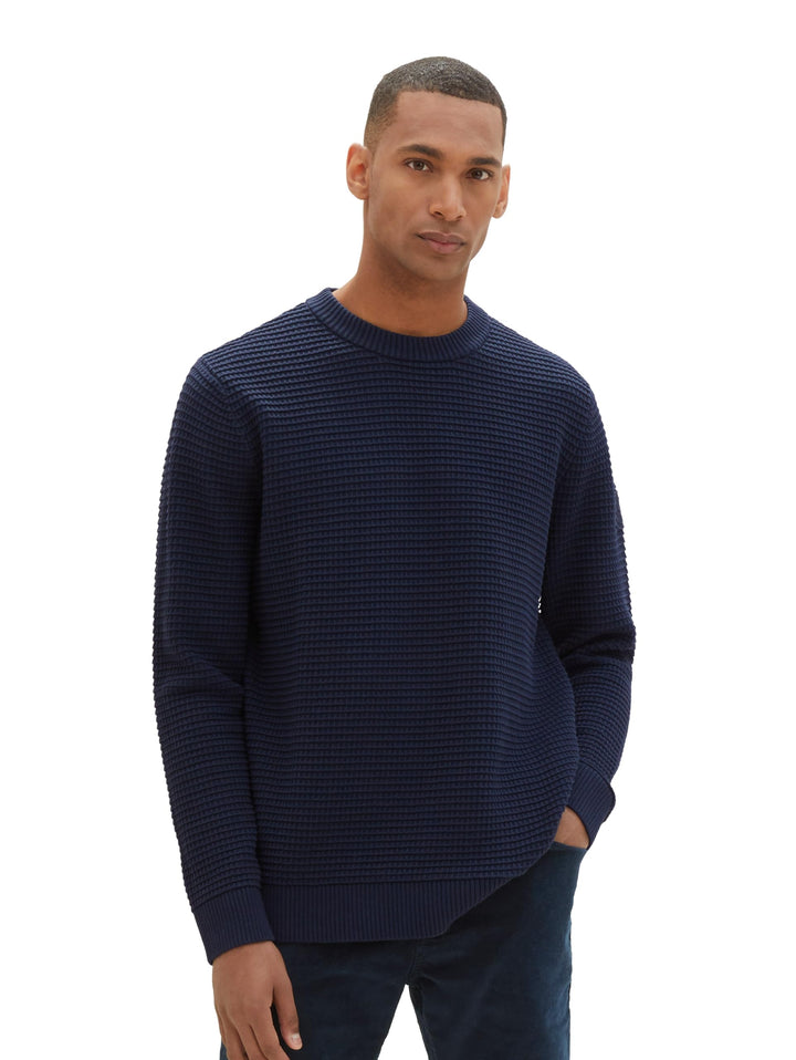 TOM TAILOR Herren Strickpullover mit Struktur aus Baumwolle XL 10668 - Sky Captain Blue, XL 10668 -
