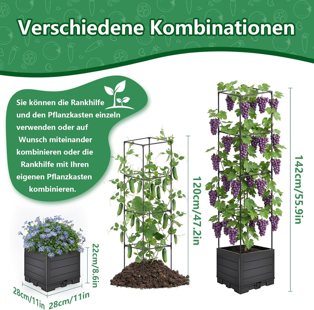 Hysagtek Tomatentopf mit Rankhilfe - Metall Pflanzkasten mit Rankgitter Höhenverstellbar, Pflanzturm
