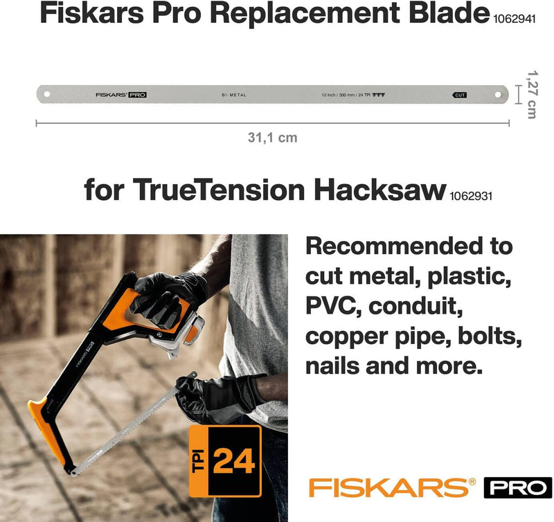 Original Fiskars Pro Ersatzblatt für TrueTension-Bügelsäge (1062931), Sägeblattlänge: 30 cm, 24 TPI,