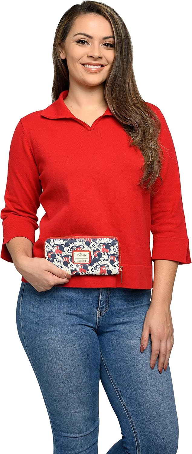 Loungefly Disney Mickey & Minnie Mouse Geldbörse mit Reissverschluss rund Clutch Kunstleder, Mehrfar