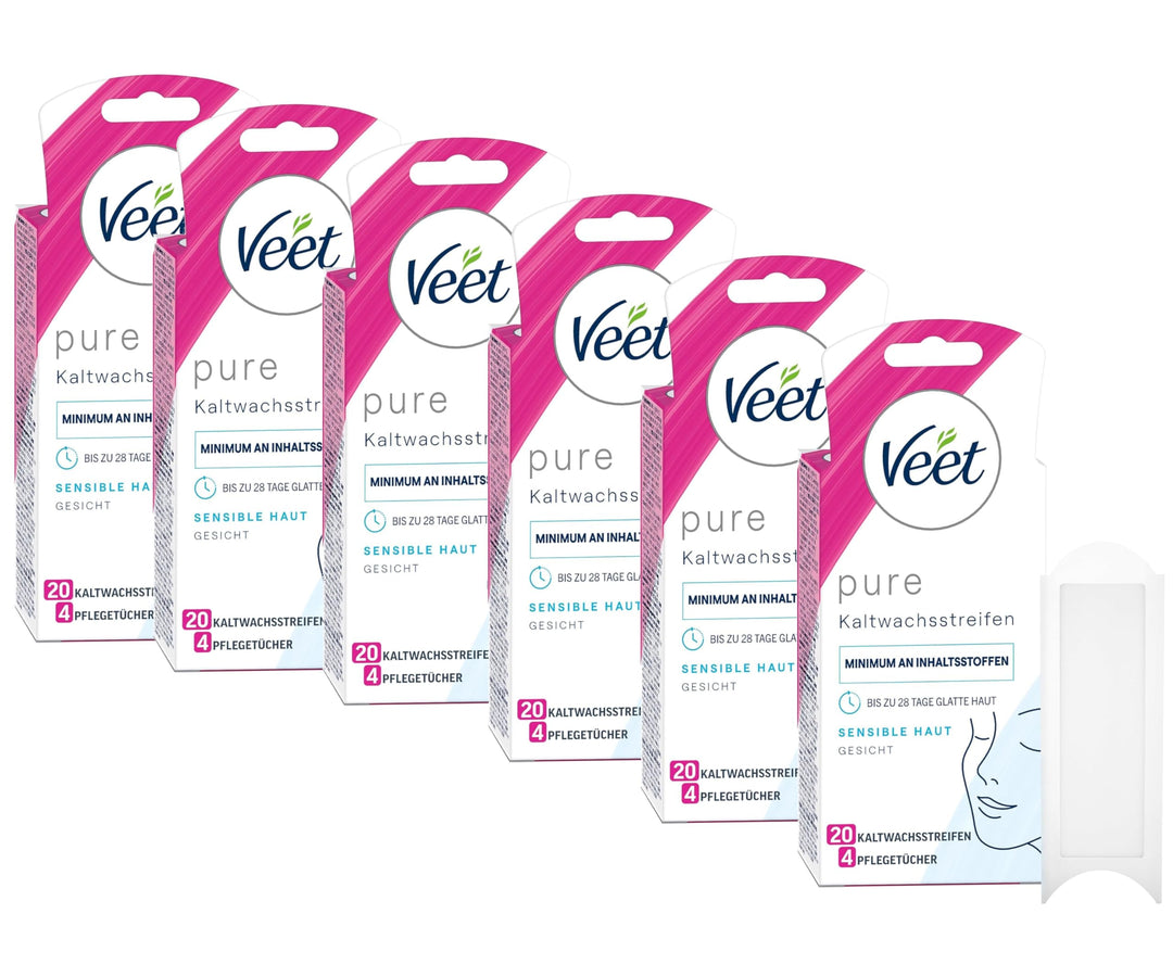 Veet PURE Kaltwachsstreifen – Geeignet für sensible Haut – Anwendung für Gesicht – Bis zu 28 Tage gl