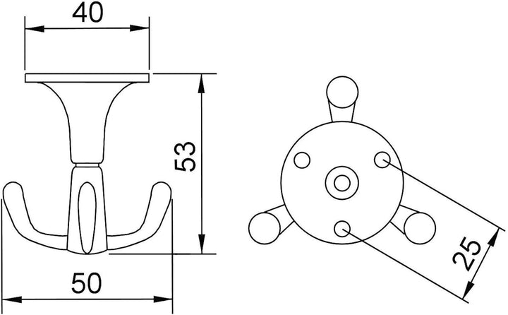 SOTECH 10 x Drehhaken TROMSO 3-fach Alu poliert 53 x 50 mm Sockel Ø 40 mm BA 25 mm Aluminium Aufhäng