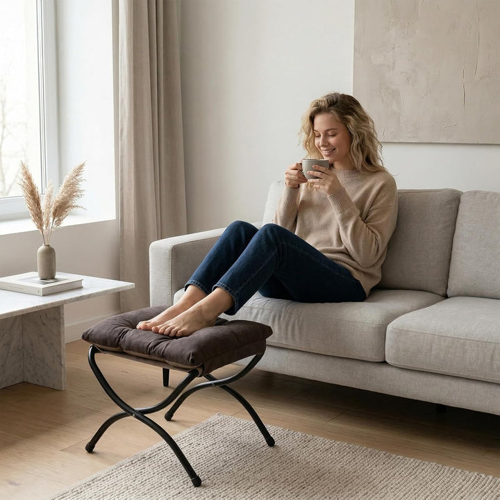 HollyHOME Fusshocker Fussstütze Klapphocker, Faltbar Sitzhocker mit Metallbeinen, Abnehmbar Gepolste