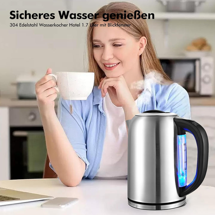 Wasserkocher mit Temperatureinstellung (45°C-90°C) Wasser Kocher Edelstahl 1,7 Liter Teekocher 100%