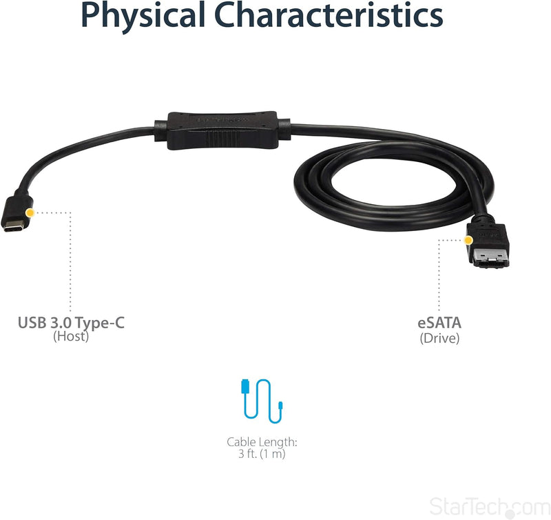 StarTech.com USB-C auf eSATA Kabel - Für externe Speichergeräte mit HDD / SDD / ODD - USB 3.0 zu eSA