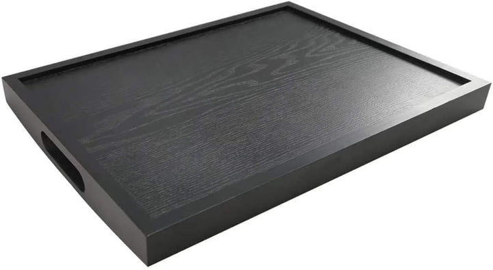 Dudoplatz Rechteckiges Serviertablett aus Holz mit grossem Griff aus schwarzem Holz 36x23 cm, 36x23