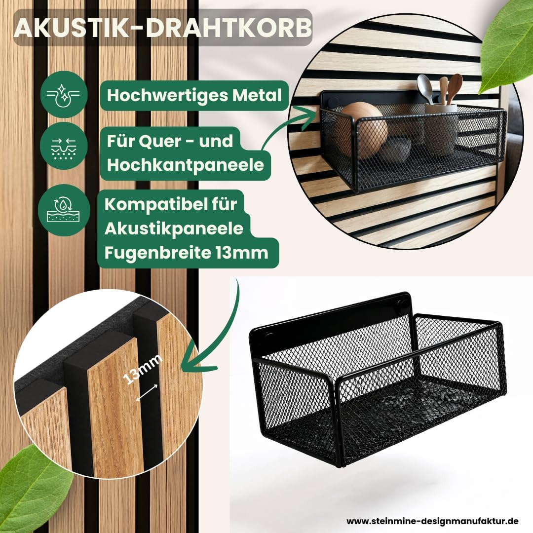 Steinmine - Designmanufaktur Wandkorb Metall schwarz– Metallverschraubung – kein Bohren – Zubehör fü