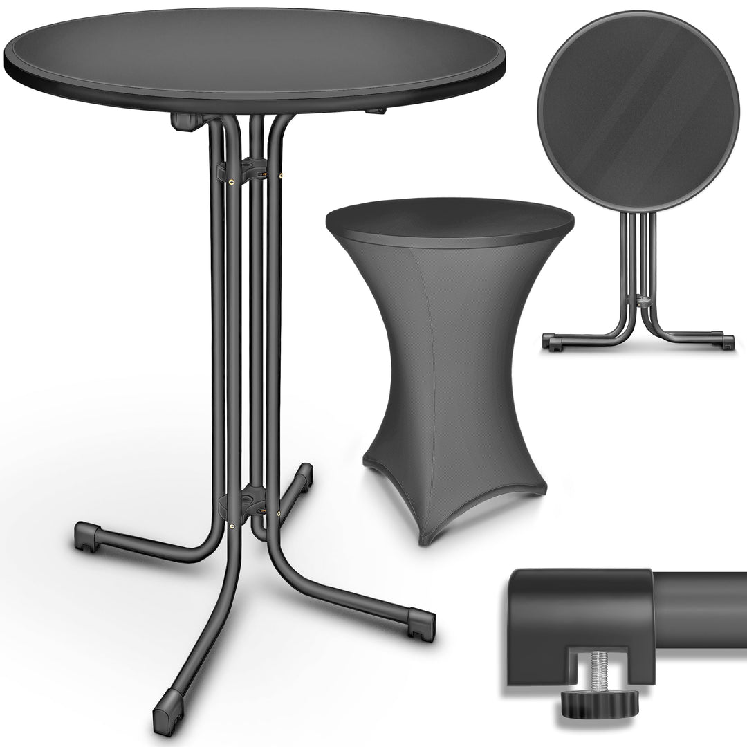 tillvex® Gastro Stehtisch klappbar Ø70cm mit Husse | Bistrotisch FERTIG MONTIERT | Klapptisch rund -