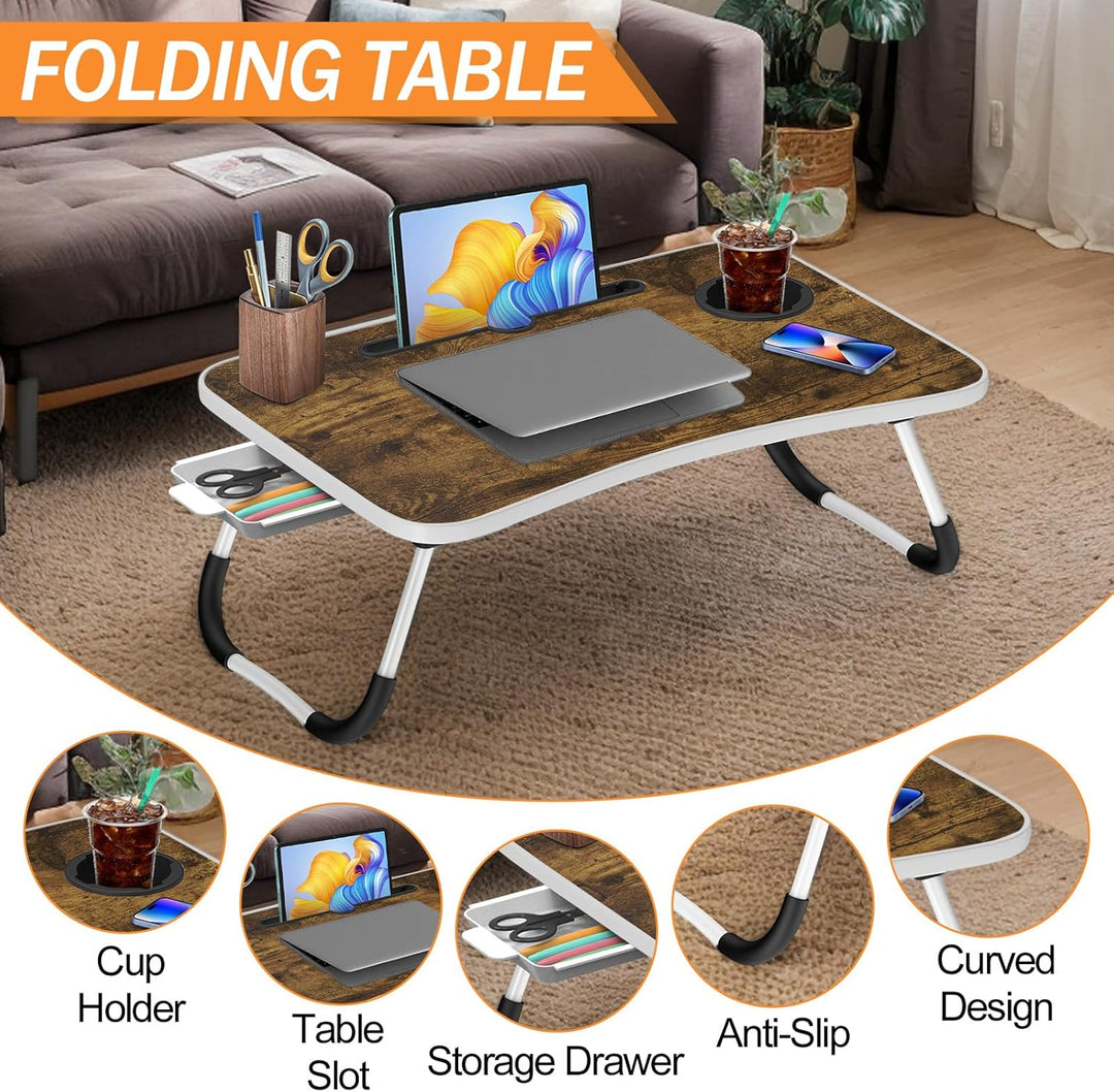 Klappbarer Laptop-Schreibtisch 60x40cm – Leichter, Multifunktionaler Bett Schreibtisch mit Kartensch