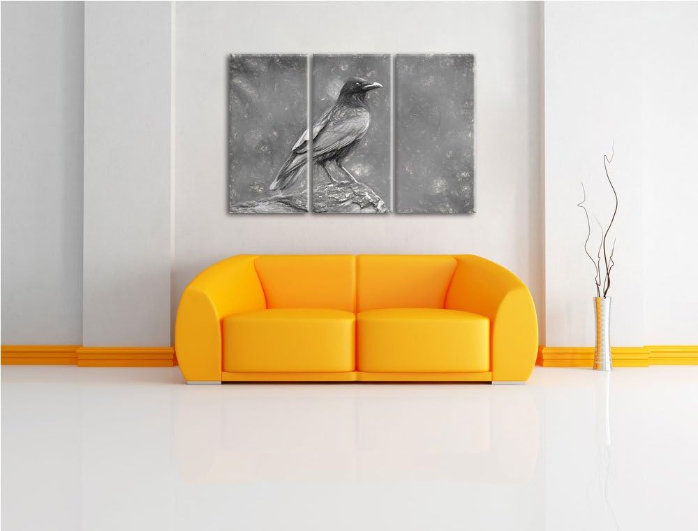 Krähe auf Baumstamm Spezial 3-Teiler Leinwandbild 120x80 Bild auf Leinwand, XXL riesige Bilder ferti