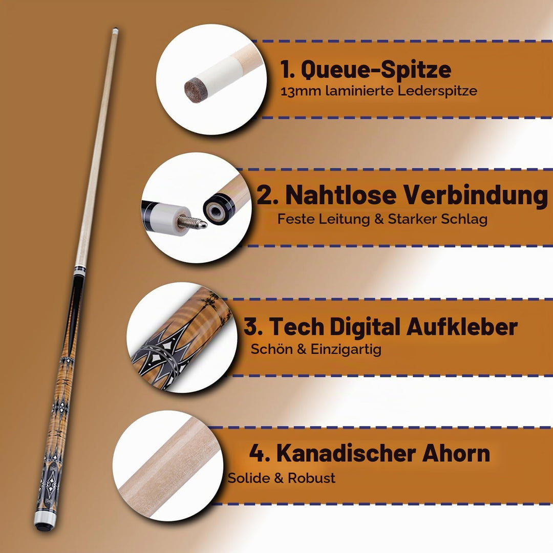 58" Pool Billard Queue with 13mm Tip,19 20 oz Billiard Cue,Schwarz oder Weiss，1/2 Maple Queue Sticks