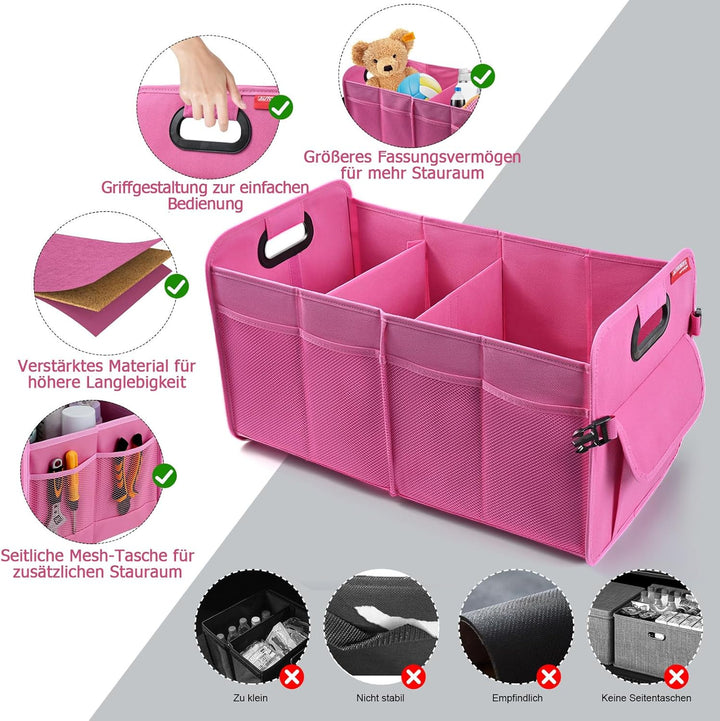 Auto Kofferraum Organizer 55L Faltbare Kofferraumtasche mit Mehrere Fächer & rutschfeste Unterseite,