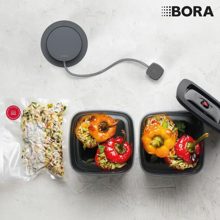 BORA Vakuumierboxen Set, 2 x 2 Liter, für Lebensmittel, Vakuumierbehälter, QVAC Vakuumiergerät, Wied