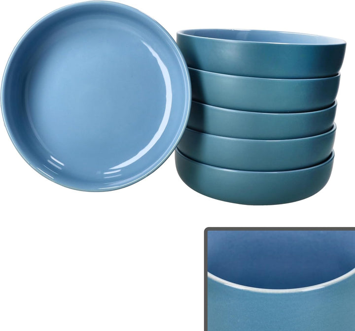 Ritzenhoff & Breker Jasper 6er Set Suppenteller Ozeanblau I 610 ml, Ø 19,3cm I Steingutteller für 6