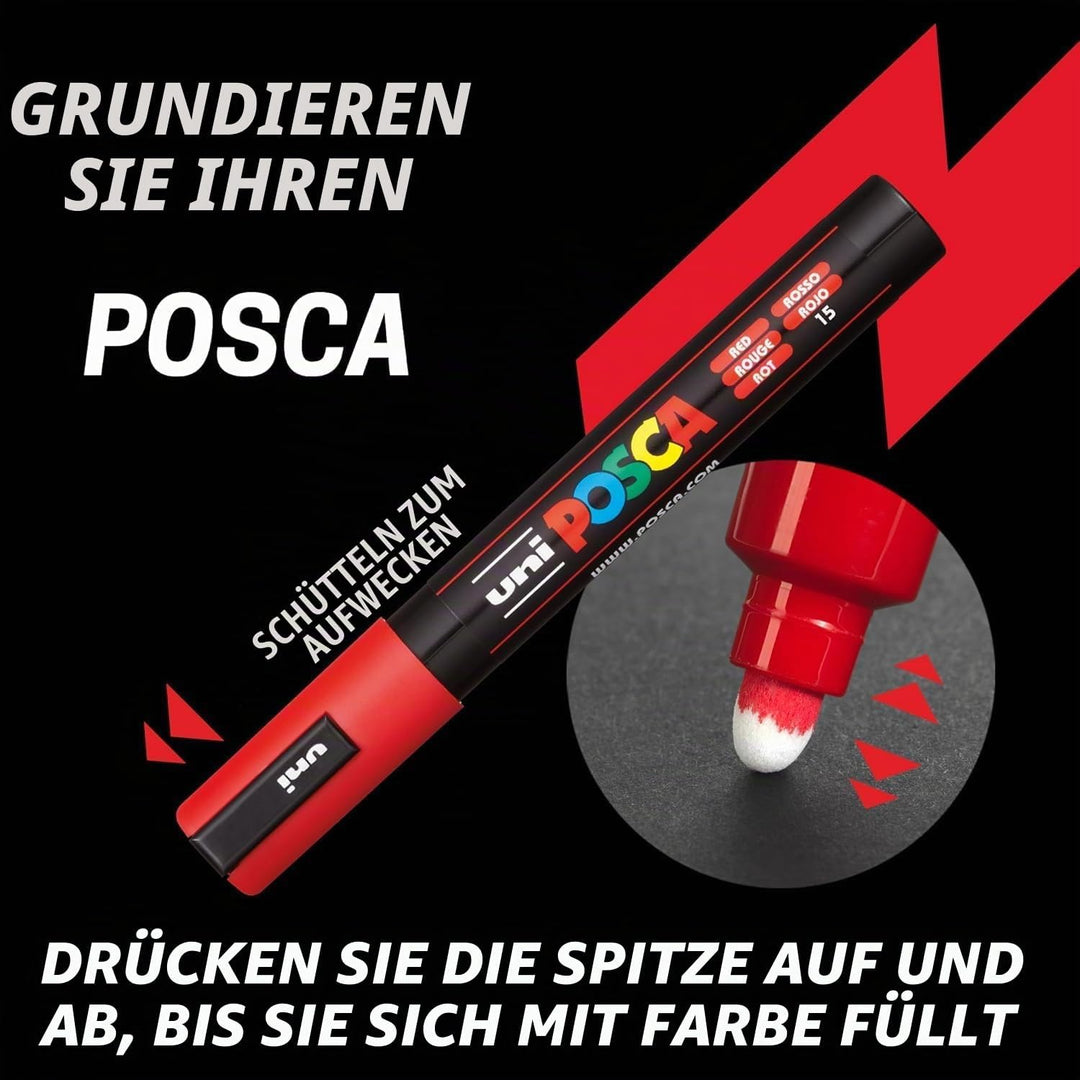 POSCA - Schwarz - Komplettset mit 7 Stiften (PC-17K, PC-8K, PC-5M, PC-3M, PC-1M, PC-1MR, PCF-350)