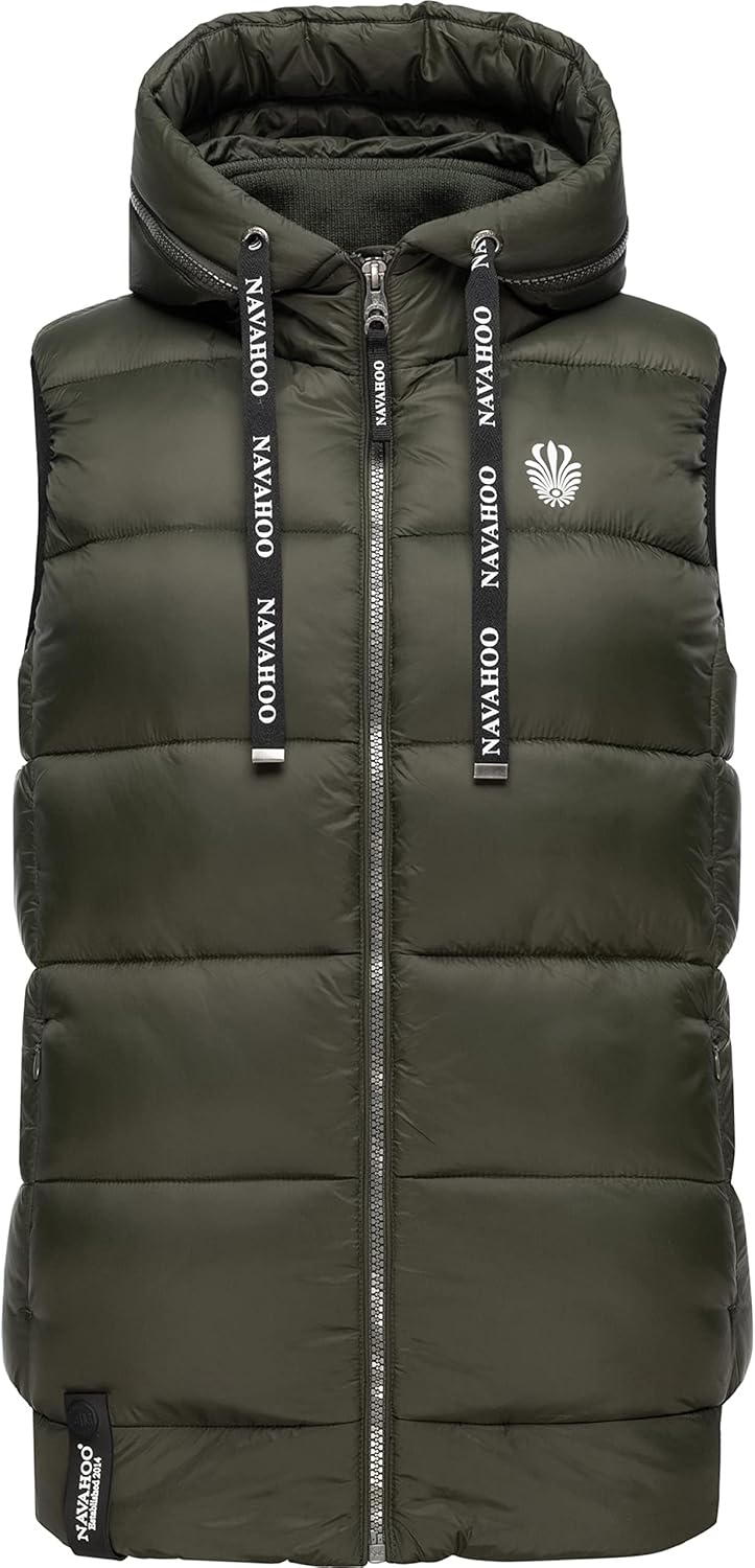 Navahoo Damen Steppweste leichte Outdoor-Weste Übergangsjacke mit Kapuze Kassidy XS-3XL XS Olive, XS