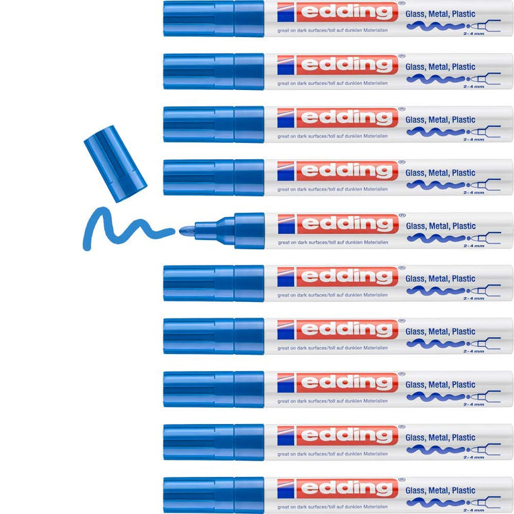 edding 750 Glanzlackmarker - blau - 10 Lackmarker - Rundspitze 2-4 mm - Lackstift für Glas, Stein, H