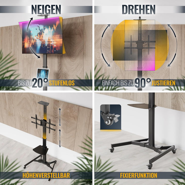 RICOO TV Ständer Rollbar Höhenverstellbar Universal für 40-75 Zoll, Fernsehständer mit Rollen FS0364
